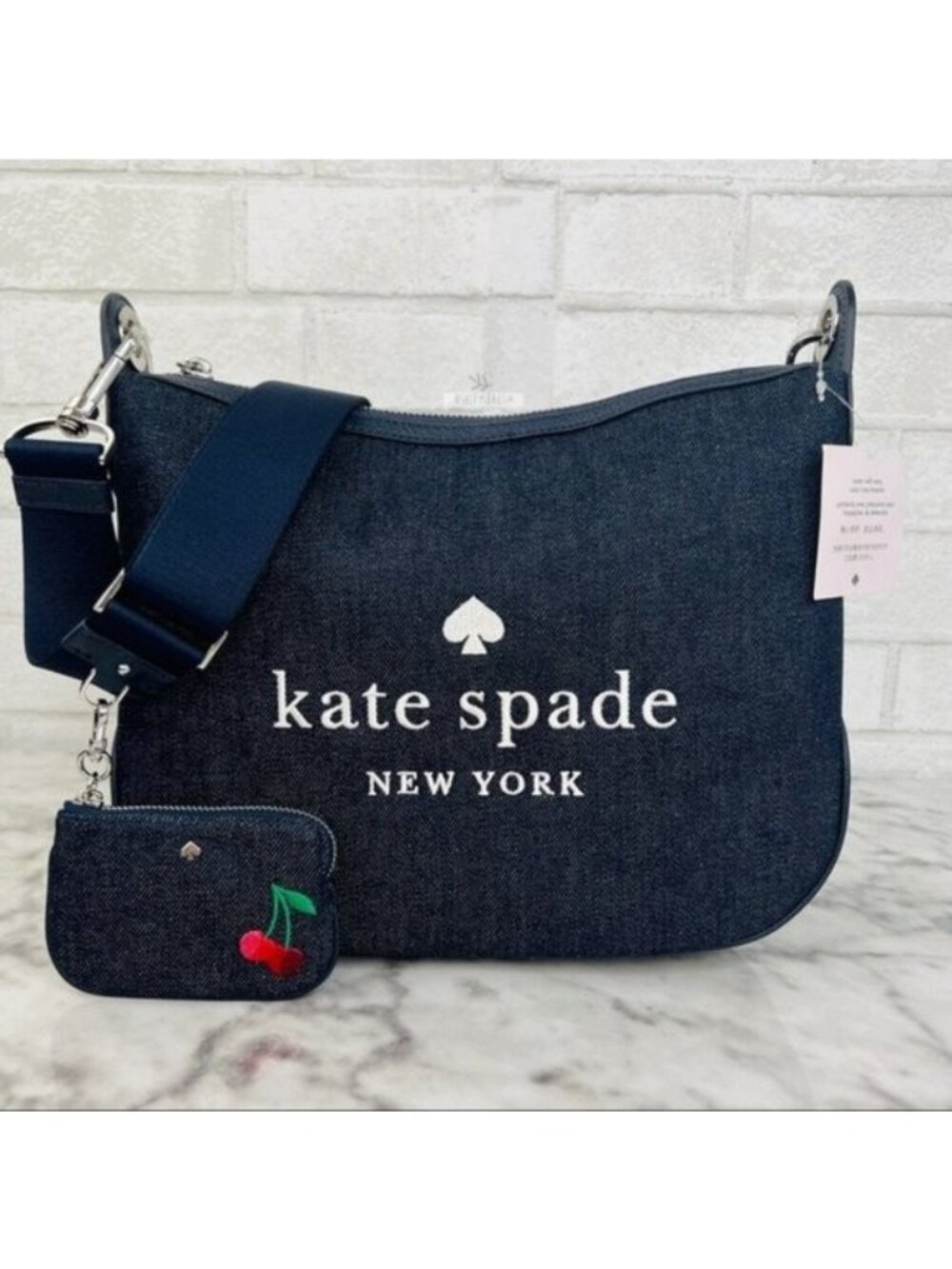 Kate Spade Denim Cherry Embroidered Rosie CrossbodyShoulder Bag & Coin Purse